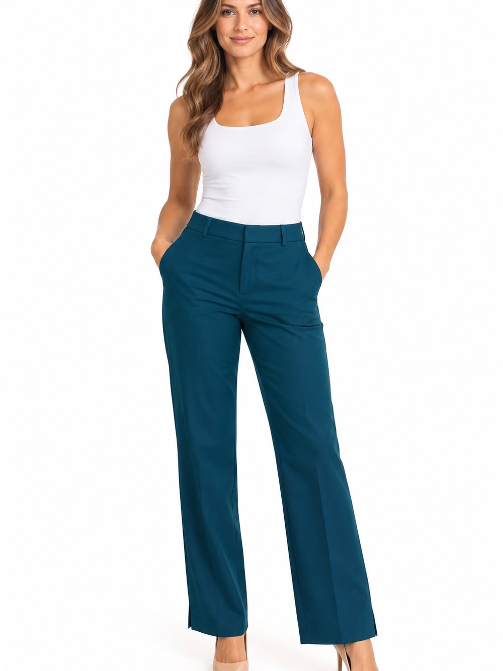 Ann Taylor The Straight Pants Size 8 Teal Tailored Work Trousers